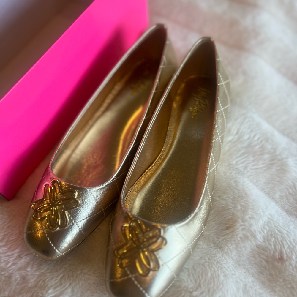 Lilly Pulitzer Gold Quilted Flats